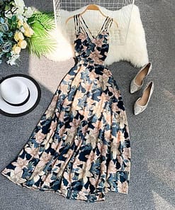 Spaghetti Strap Summer DressFloral Print Long Dress SPAGHETTI STRAP SUMMER DRESSESES color: Black|Navy Blue|Pink|Red