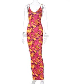 Best Bodycon Colorful Print Maxi Sleeveless Dress BEST BODYCON DRESSES color: Rose Red