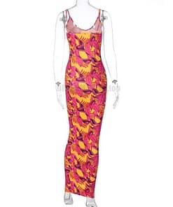 Best Bodycon Colorful Print Maxi Sleeveless Dress BEST BODYCON DRESSES color: Rose Red