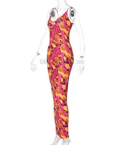 Best Bodycon Colorful Print Maxi Sleeveless Dress BEST BODYCON DRESSES color: Rose Red