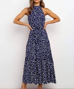 Daytime Summer Long Polka Dot Dress DAYTIME DRESSES color: Beige|Black|Brown|dark blue|Dark Red|Green|Red|Red 100 Polyester|Royal Blue|Yellow|Yellow 100 Polyester