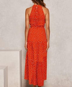 Daytime Summer Long Polka Dot Dress DAYTIME DRESSES color: Beige|Black|Brown|dark blue|Dark Red|Green|Red|Red 100 Polyester|Royal Blue|Yellow|Yellow 100 Polyester