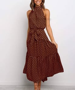 Daytime Summer Long Polka Dot Dress DAYTIME DRESSES color: Beige|Black|Brown|dark blue|Dark Red|Green|Red|Red 100 Polyester|Royal Blue|Yellow|Yellow 100 Polyester