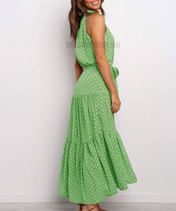 Daytime Summer Long Polka Dot Dress DAYTIME DRESSES color: Beige|Black|Brown|dark blue|Dark Red|Green|Red|Red 100 Polyester|Royal Blue|Yellow|Yellow 100 Polyester