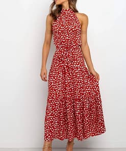 Daytime Summer Long Polka Dot Dress DAYTIME DRESSES color: Beige|Black|Brown|dark blue|Dark Red|Green|Red|Red 100 Polyester|Royal Blue|Yellow|Yellow 100 Polyester