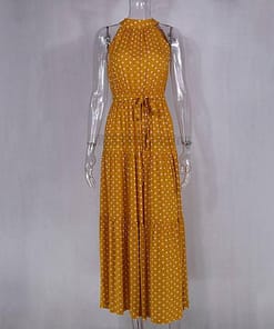 Daytime Summer Long Polka Dot Dress DAYTIME DRESSES color: Beige|Black|Brown|dark blue|Dark Red|Green|Red|Red 100 Polyester|Royal Blue|Yellow|Yellow 100 Polyester