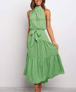 Daytime Summer Long Polka Dot Dress DAYTIME DRESSES color: Beige|Black|Brown|dark blue|Dark Red|Green|Red|Red 100 Polyester|Royal Blue|Yellow|Yellow 100 Polyester