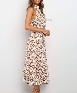 Daytime Summer Long Polka Dot Dress DAYTIME DRESSES color: Beige|Black|Brown|dark blue|Dark Red|Green|Red|Red 100 Polyester|Royal Blue|Yellow|Yellow 100 Polyester
