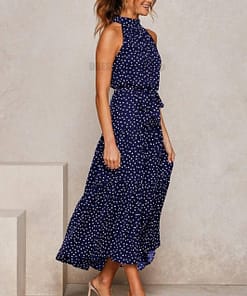 Daytime Summer Long Polka Dot Dress DAYTIME DRESSES color: Beige|Black|Brown|dark blue|Dark Red|Green|Red|Red 100 Polyester|Royal Blue|Yellow|Yellow 100 Polyester