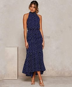 Daytime Summer Long Polka Dot Dress DAYTIME DRESSES Color: dark blue Size: XL