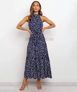 Daytime Summer Long Polka Dot Dress DAYTIME DRESSES Color: Royal Blue Size: M