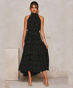 Daytime Summer Long Polka Dot Dress DAYTIME DRESSES Color: Black Size: XL
