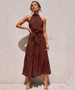 Daytime Summer Long Polka Dot Dress DAYTIME DRESSES Color: Brown Size: XL