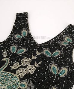 Flapper Vintage Peacock Embroidery Fringe Dress FLAPPER DRESSES color: Army green|Black|Royal Blue|Wine