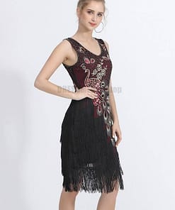 Flapper Vintage Peacock Embroidery Fringe Dress FLAPPER DRESSES color: Army green|Black|Royal Blue|Wine