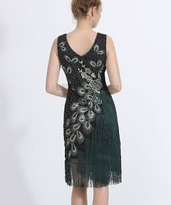 Flapper Vintage Peacock Embroidery Fringe Dress FLAPPER DRESSES color: Army green|Black|Royal Blue|Wine
