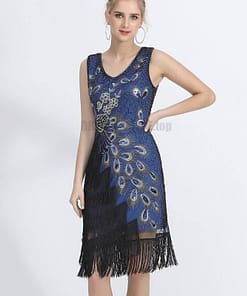 Flapper Vintage Peacock Embroidery Fringe Dress FLAPPER DRESSES color: Army green|Black|Royal Blue|Wine