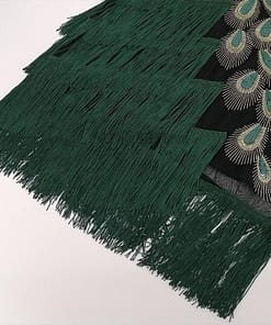 Flapper Vintage Peacock Embroidery Fringe Dress FLAPPER DRESSES color: Army green|Black|Royal Blue|Wine