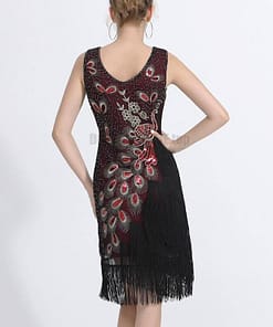 Flapper Vintage Peacock Embroidery Fringe Dress FLAPPER DRESSES color: Army green|Black|Royal Blue|Wine