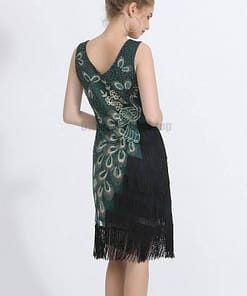 Flapper Vintage Peacock Embroidery Fringe Dress FLAPPER DRESSES color: Army green|Black|Royal Blue|Wine