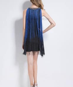 Flapper Metal Chain Halter Fringe Dress FLAPPER DRESSES color: beige with black|blue with black|fushia with black|pure black|pure blue|pure red|pure white|red with black|silver with black|white with black