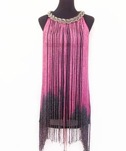 Flapper Metal Chain Halter Fringe Dress FLAPPER DRESSES color: beige with black|blue with black|fushia with black|pure black|pure blue|pure red|pure white|red with black|silver with black|white with black