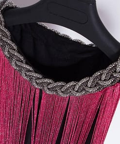 Flapper Metal Chain Halter Fringe Dress FLAPPER DRESSES color: beige with black|blue with black|fushia with black|pure black|pure blue|pure red|pure white|red with black|silver with black|white with black