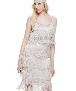 Flapper Tassel Low Cut Fringe Dress FLAPPER DRESSES color: Black|sliver|White