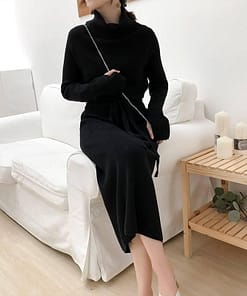 Thumb Hole Autumn Winter Turtleneck Long Sweater Dress THUMB HOLE DRESSES color: Beige|Black|Brown|Dark Grey|Khaki|White