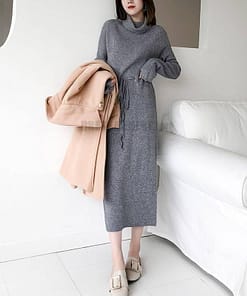 Thumb Hole Autumn Winter Turtleneck Long Sweater Dress THUMB HOLE DRESSES color: Beige|Black|Brown|Dark Grey|Khaki|White