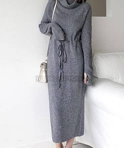 Thumb Hole Autumn Winter Turtleneck Long Sweater Dress THUMB HOLE DRESSES color: Beige|Black|Brown|Dark Grey|Khaki|White