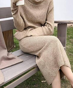 Thumb Hole Autumn Winter Turtleneck Long Sweater Dress THUMB HOLE DRESSES color: Beige|Black|Brown|Dark Grey|Khaki|White