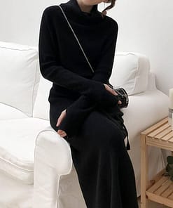 Thumb Hole Autumn Winter Turtleneck Long Sweater Dress THUMB HOLE DRESSES color: Beige|Black|Brown|Dark Grey|Khaki|White