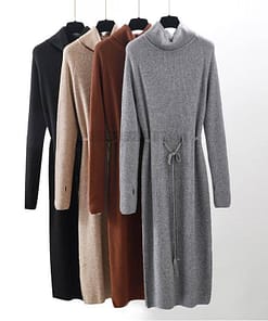 Thumb Hole Autumn Winter Turtleneck Long Sweater Dress THUMB HOLE DRESSES color: Beige|Black|Brown|Dark Grey|Khaki|White