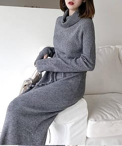Thumb Hole Autumn Winter Turtleneck Long Sweater Dress THUMB HOLE DRESSES color: Beige|Black|Brown|Dark Grey|Khaki|White