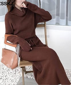 Thumb Hole Autumn Winter Turtleneck Long Sweater Dress THUMB HOLE DRESSES color: Beige|Black|Brown|Dark Grey|Khaki|White