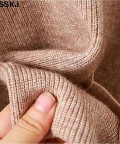 Thumb Hole Autumn Winter Turtleneck Long Sweater Dress THUMB HOLE DRESSES color: Beige|Black|Brown|Dark Grey|Khaki|White