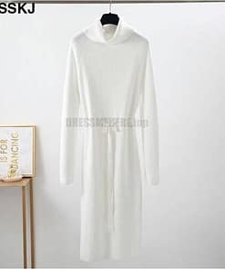 Thumb Hole Autumn Winter Turtleneck Long Sweater Dress THUMB HOLE DRESSES Color: White Size: One Size