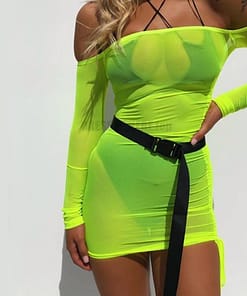 Best Bodycon Long Sleeve Mesh Dress BEST BODYCON DRESSES color: Green|Pink