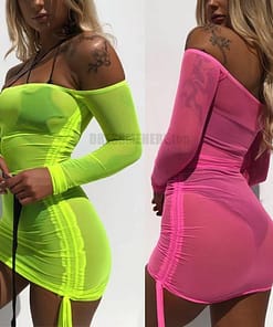 Best Bodycon Long Sleeve Mesh Dress BEST BODYCON DRESSES color: Green|Pink