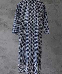 Buckle Retro Stand Plate Floral Print Dress BUCKLE DRESSES color: Blue