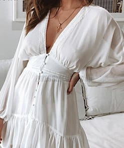 Daytime Deep Plunge V Neck Ruche Ruffle Dress DAYTIME DRESSES color: Black|White