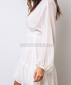 Daytime Deep Plunge V Neck Ruche Ruffle Dress DAYTIME DRESSES color: Black|White