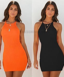 Bodycon Tank Slim Mini Knitted Dress DAYTIME DRESSES color: Black|Gray|Ivory|Orange|Red
