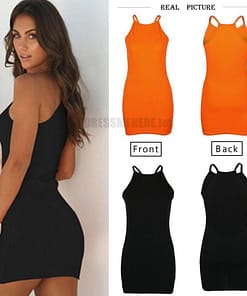 Bodycon Tank Slim Mini Knitted Dress DAYTIME DRESSES color: Black|Gray|Ivory|Orange|Red