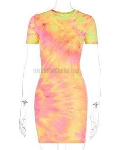 Neon Color Tye Dye Rainbow Sexy Dress NEON COLOR DRESSES Color: Orange Size: XL