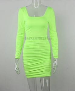 Neon Color Square neck Rushed Dress NEON COLOR DRESSES color: Neon Green|White