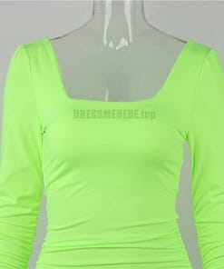Neon Color Square neck Rushed Dress NEON COLOR DRESSES color: Neon Green|White