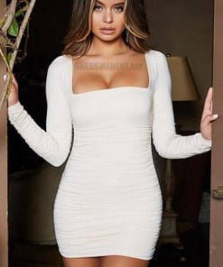 Neon Color Square neck Rushed Dress NEON COLOR DRESSES color: Neon Green|White