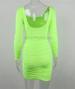 Neon Color Square neck Rushed Dress NEON COLOR DRESSES color: Neon Green|White